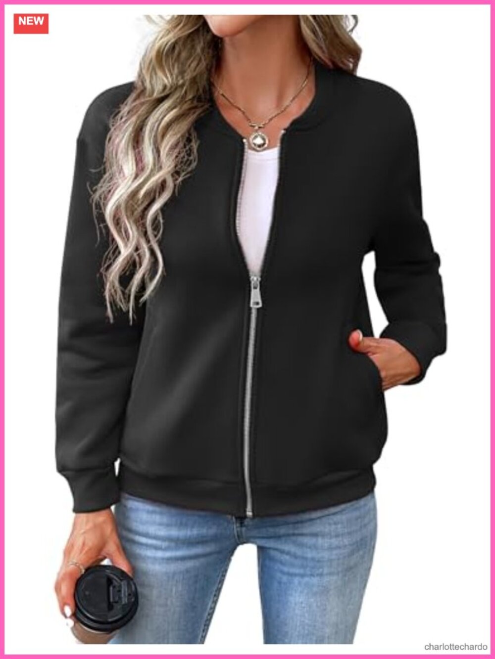 Womens Zip Up Bomber Sweatshirt Jacket Long Sleeve Casual Coat